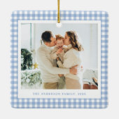Blue Gingham Family Photo Keramisch Ornament (Achterkant)