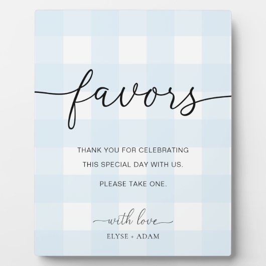 Blue Gingham Favors Sign Fotoplaat (Voorkant)