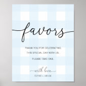 Blue Gingham Favors Sign Poster (Voorkant)