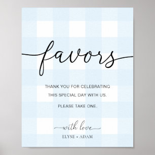 Blue Gingham Favors Sign Poster