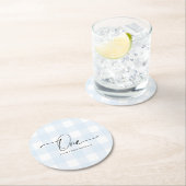 Blue Gingham First Birthday Drink Onderzetter (Insitu)