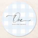 Blue Gingham First Birthday Drink Onderzetter<br><div class="desc">Deze drankenkusten zijn voorzien van een tijdloos gingham-ontwerp.</div>