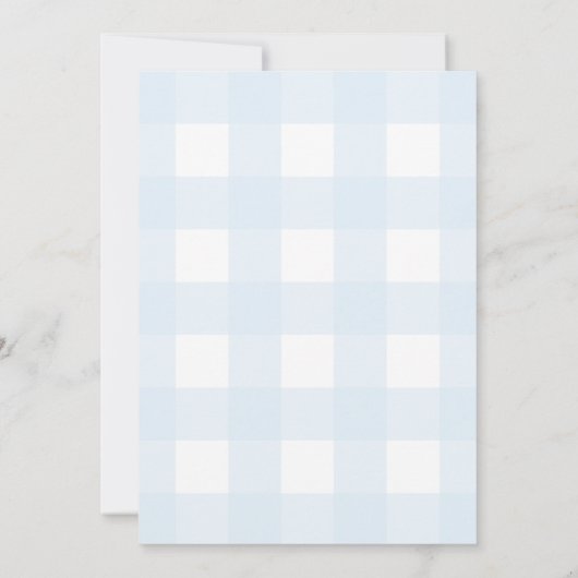 Blue Gingham First Birthday Invitation Kaart (Achterkant)
