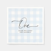 Blue Gingham First Birthday Paper Napkin Servet (Voorkant)