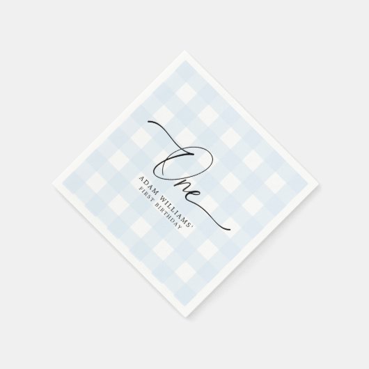 Blue Gingham First Birthday Paper Napkin Servet (Hoek)