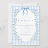 Blue Gingham Floral Baby shower Kaart (Voorkant)