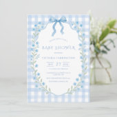 Blue Gingham Floral Baby shower Kaart (Staand voorkant)