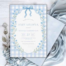 Blue Gingham Floral  Baby shower Kaart