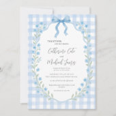 Blue Gingham  Floral Budget Wedding Kaart (Voorkant)