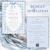 Blue Gingham Floral Budget Wedding Kaart