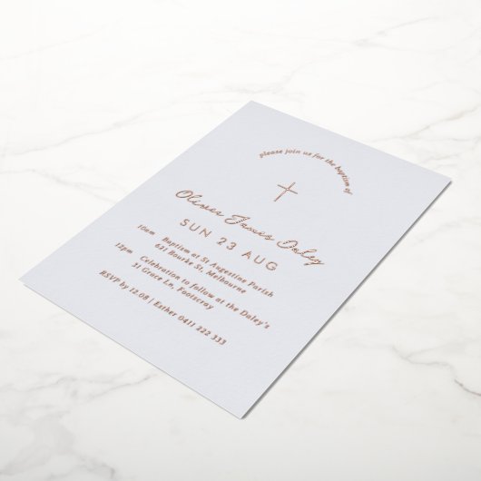 Blue Gingham Folie Baptism Christening Uitnodiging (Gedraaid)