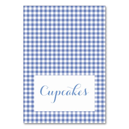 blue gingham Food Tent Cards Kaart (Voorkant)