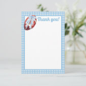 Blue Gingham Football bedankkaart (Staand voorkant)