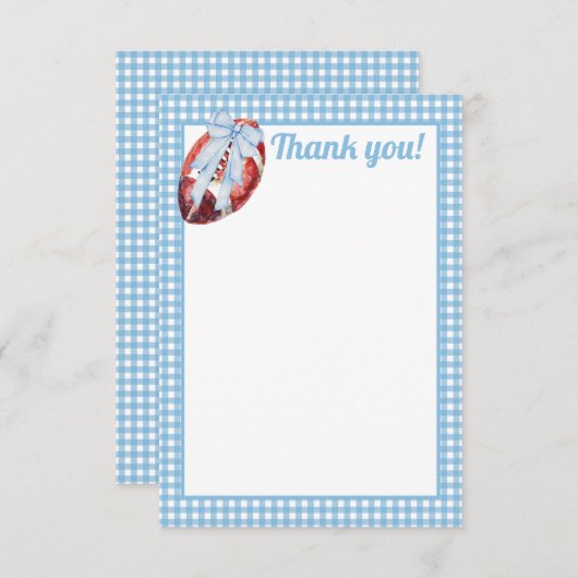 Blue Gingham Football bedankkaart (Voorkant / Achterkant)
