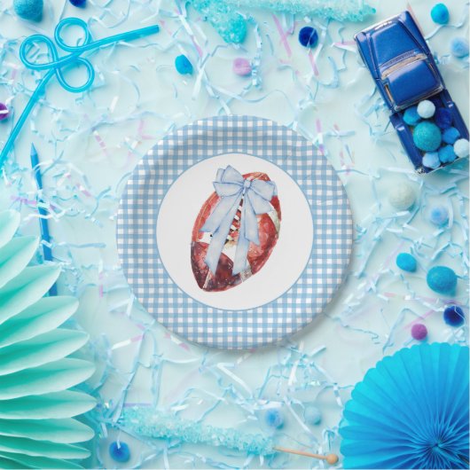 Blue Gingham Football Borden Papieren Bordje (Feest)