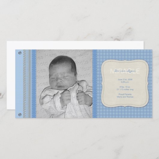 Blue Gingham  Geboorteaankondiging Aankondiging (Voorkant / Achterkant)