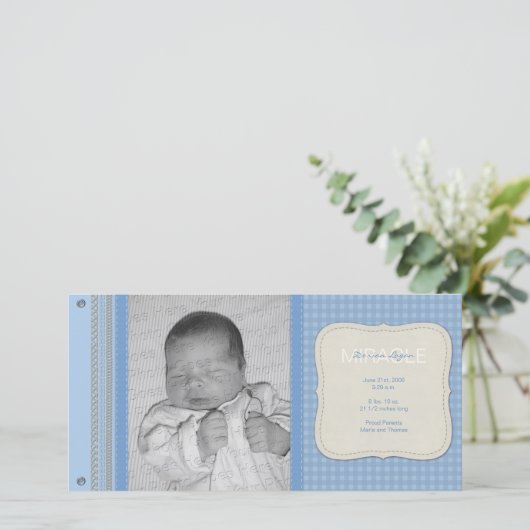Blue Gingham  Geboorteaankondiging Aankondiging (Staand voorkant)