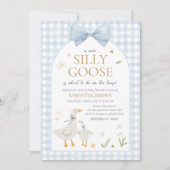 Blue Gingham Gekke Goose Baby shower Kaart (Voorkant)
