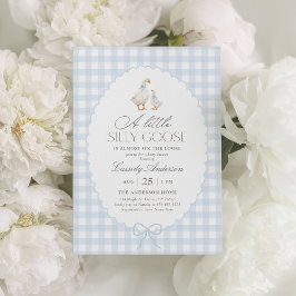 Blue Gingham Gekke Goose Baby shower Kaart