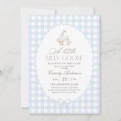 Blue Gingham Gekke Goose Baby shower Kaart (Voorkant)