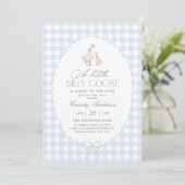 Blue Gingham Gekke Goose Baby shower Kaart (Staand voorkant)