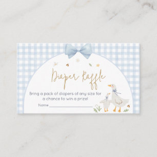 Blue Gingham Gekke Goose Baby shower Luier Raffle Informatiekaartje