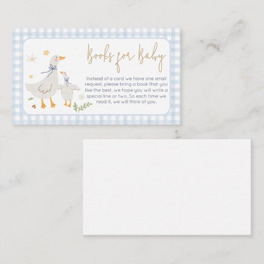 Blue Gingham Gekke Goose BabyShower Boeken voor Ba Informatiekaartje (Voorkant / Achterkant)