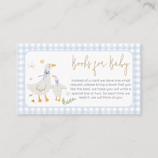 Blue Gingham Gekke Goose BabyShower Boeken voor Ba Informatiekaartje (Voorkant)