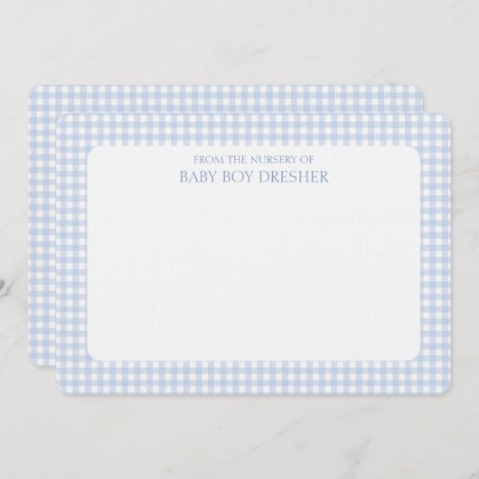 Blue Gingham gepersonaliseerd Notitiekaartje (Voorkant / Achterkant)