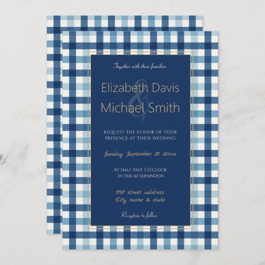 Blue Gingham geruit patroon Kaart (Voorkant / Achterkant)