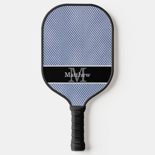 Blue Gingham geruite Initiaal monogram Pickleball Paddle (Voorkant)