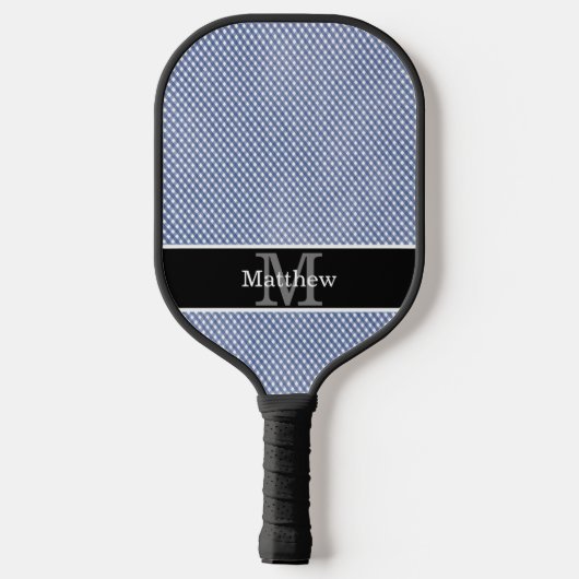 Blue Gingham geruite Initiaal monogram Pickleball Paddle (Achterkant)