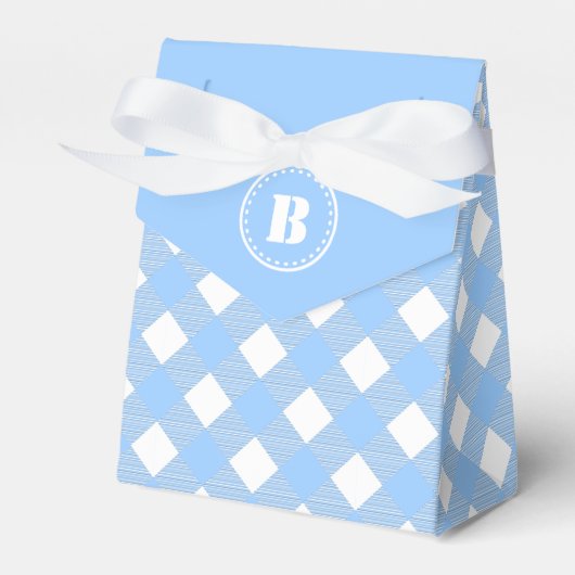 Blue Gingham geruite patroon gunst box Bedankdoosjes (Voorkant Zijde)