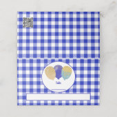 Blue Gingham Glitter Blauwe Feestballonnen Verjaar Plaatskaartje (Buitenkant ongevouwen)