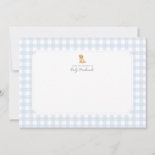 Blue Gingham Golden Retriever Baby shower Bedankkaart (Voorkant)