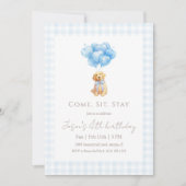 Blue Gingham Golden Retriever Puppy Birthday Kaart (Voorkant)
