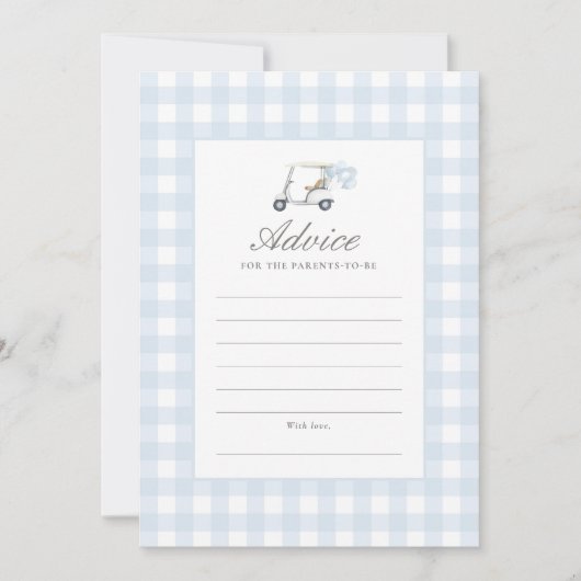 Blue Gingham Golf Baby shower advies Kaart (Voorkant)
