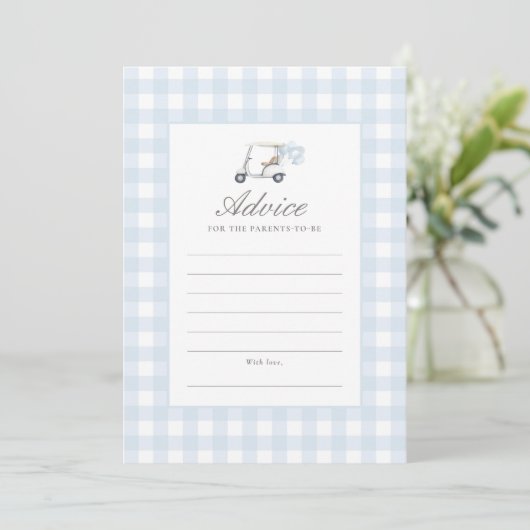 Blue Gingham Golf Baby shower advies Kaart (Staand voorkant)