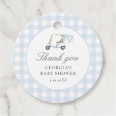 Blue Gingham Golf Baby shower Bedankjes Labels (Voorkant)