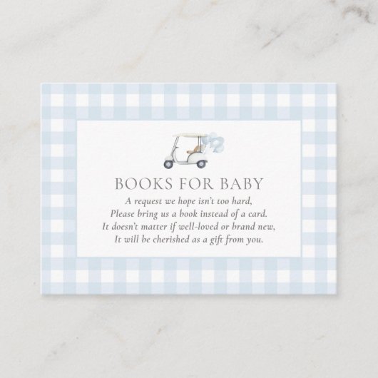 Blue Gingham Golf Baby shower Boeken voor Baby Informatiekaartje (Voorkant)