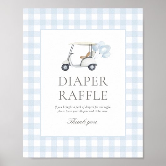 Blue Gingham Golf Baby shower Luier Raffle Sign Poster (Voorkant)