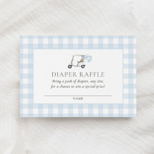 Blue Gingham Golf Baby shower Luier Raffle ticket Informatiekaartje