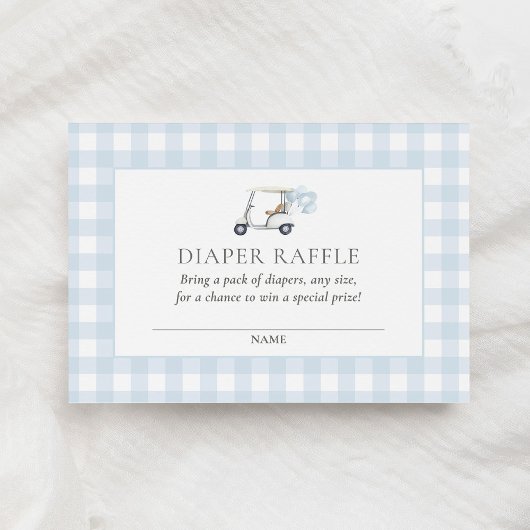 Blue Gingham Golf Baby shower Luier Raffle ticket Informatiekaartje