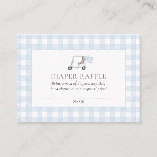 Blue Gingham Golf Baby shower Luier Raffle ticket Informatiekaartje (Voorkant)