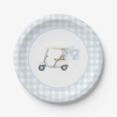 Blue Gingham Golf Baby shower Papieren Bordje (Voorkant)