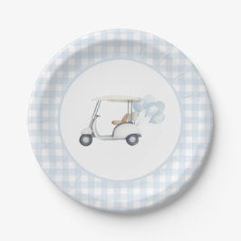 Blue Gingham Golf Baby shower Papieren Bordje