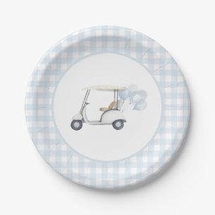Blue Gingham Golf Baby shower Papieren Bordje