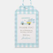 Blue Gingham Golf Boy 1e verjaardag Cadeaulabel (Achterkant)