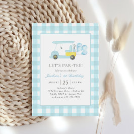 Blue Gingham Golf Boy 1e verjaardag Kaart