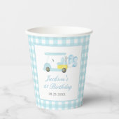 Blue Gingham Golf Boy 1e verjaardag Papieren Bekers (Voorkant)